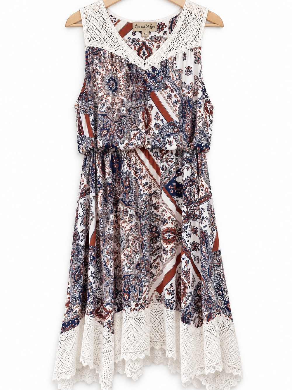 Live and Let Live XL Boho Paisley Crochet Lace Midi Dress